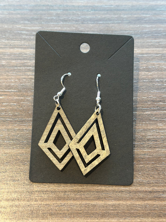 Boucles d'oreilles en bois losange symétrique