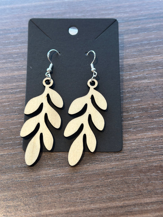 Boucles d'oreilles en bois feuille naturelle